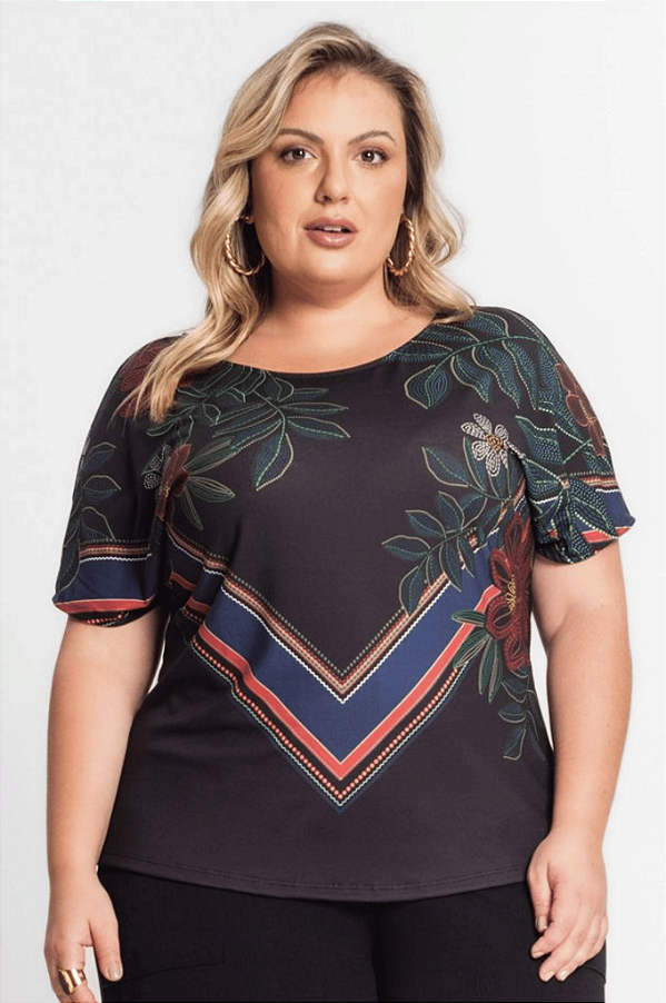 Blusa Manga Morcego Feminina Plus Size Preto Secret Glam