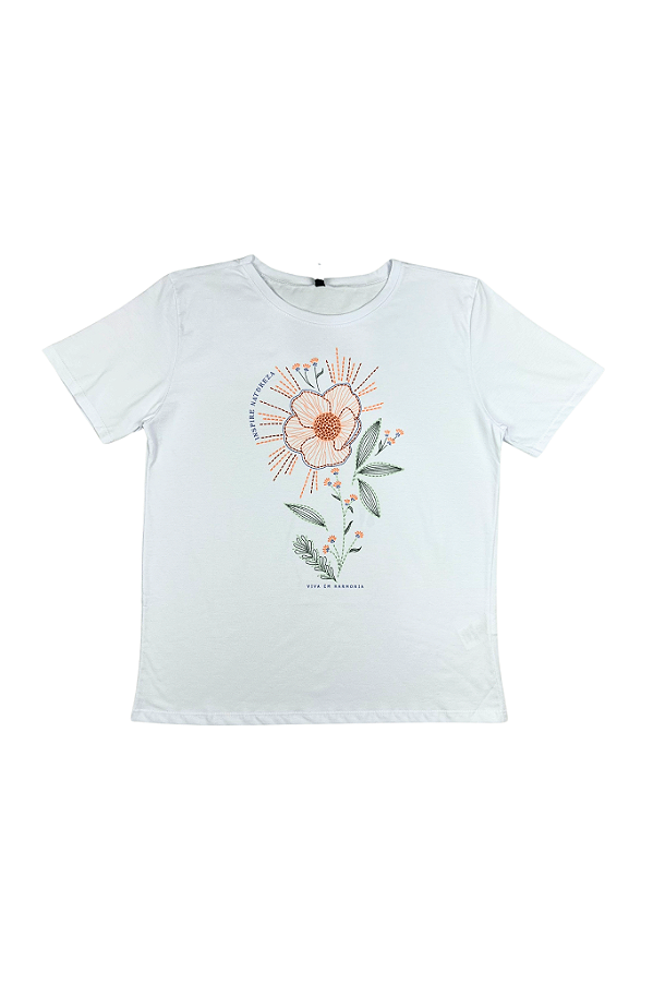 Blusa Branca Manga Curta Malha com Bordado Lunender