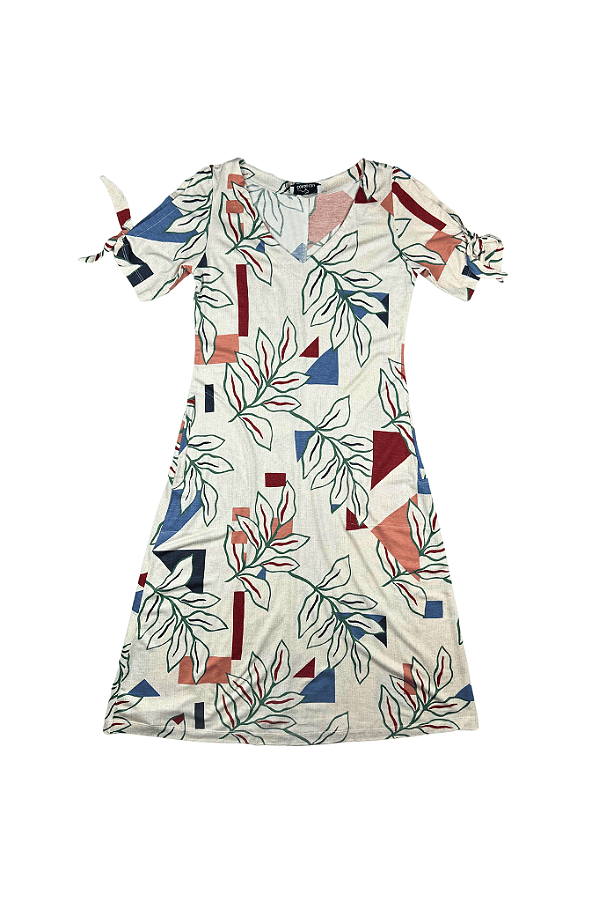 Vestido Divertida Decote V Manga Curta Com Laço Cor Do Céu