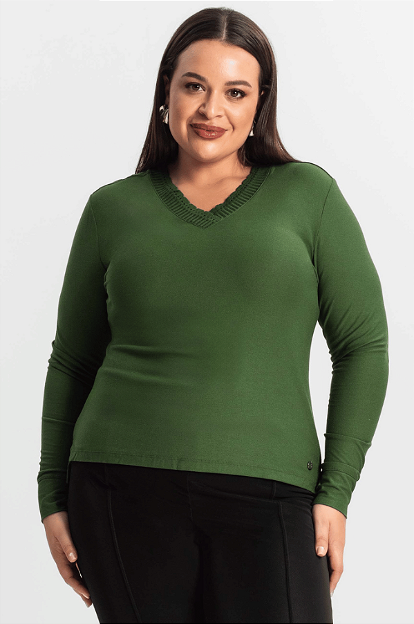 Blusa Plus Size Manga Longa Feminina Secret Glam