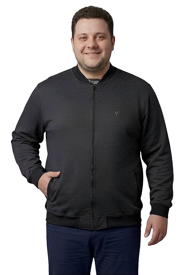 Casaco Blusão Aberto Moletom Denim Preto Manga Longa Com 2 Bolsos Dockston