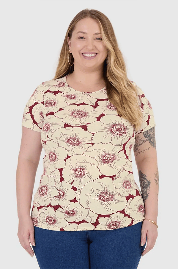 Blusa Feminina Plus Size Estampada Em Malha Viscolinho Malwee