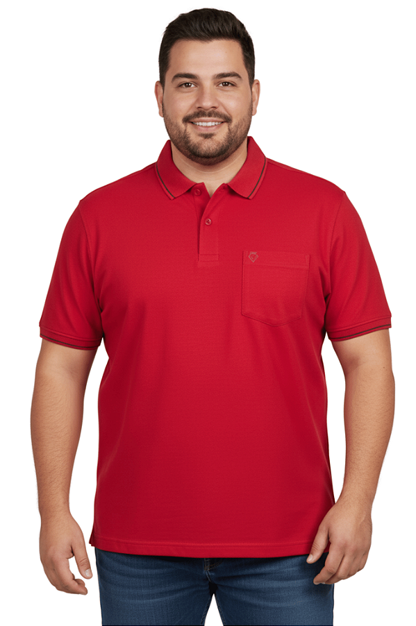 Camisa Polo Com Bolso Essencial Piquet Com Elastano Carmim Dockston