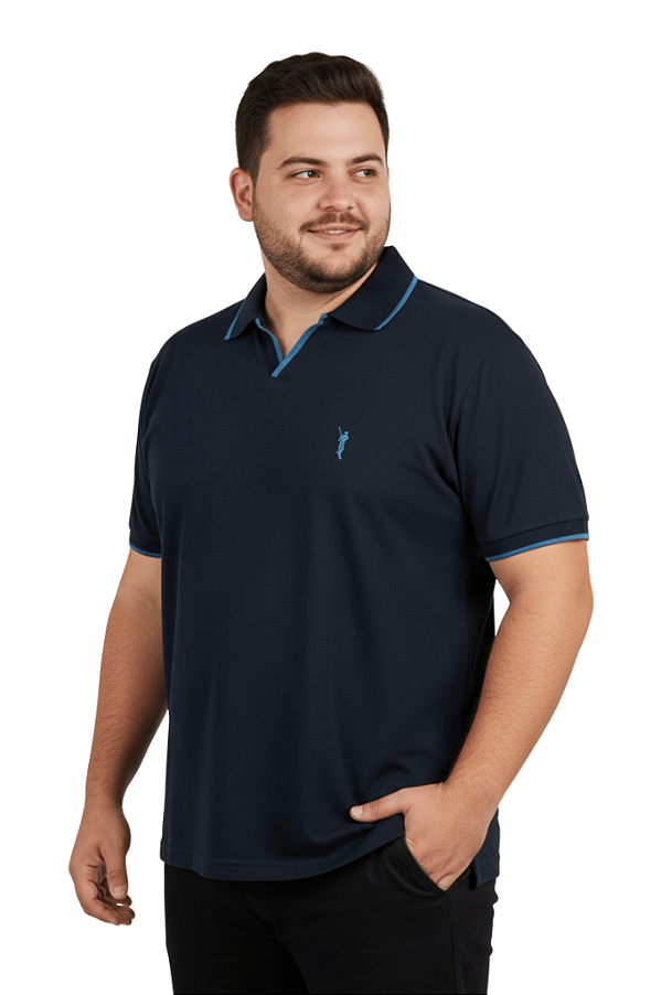 Polo Piquet com Decote V Manga Curta Ferreira Mello