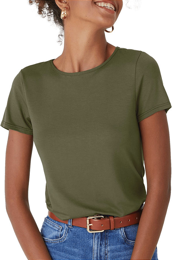 Blusa Básica Feminina Decote Redondo Em Viscose Stretch Malwee