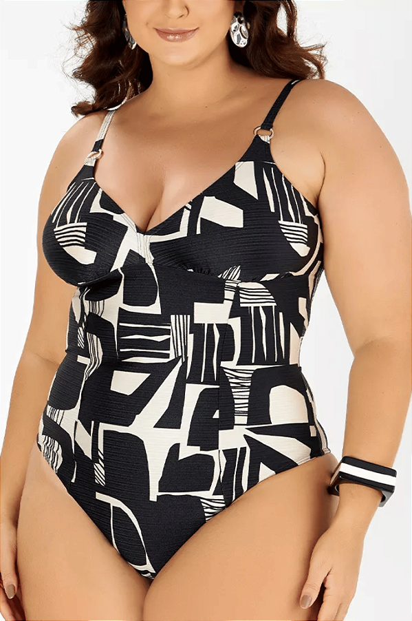 Maiô Classico Com Bojo Removivel Estampado Calcario Abstrato Zero Barrigo Banho De Mar