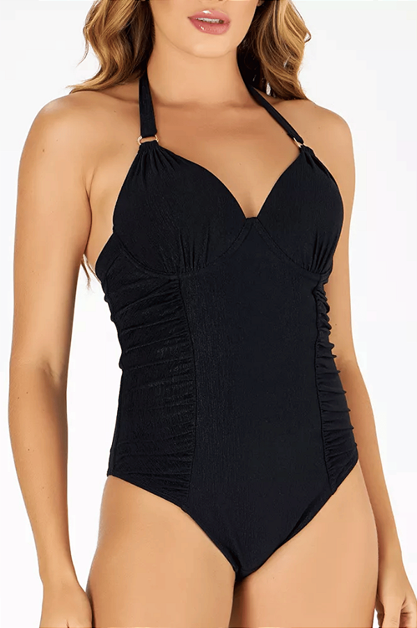 Maiô Drapeadro Com Argola Liso Zero Barriga Banho De Mar
