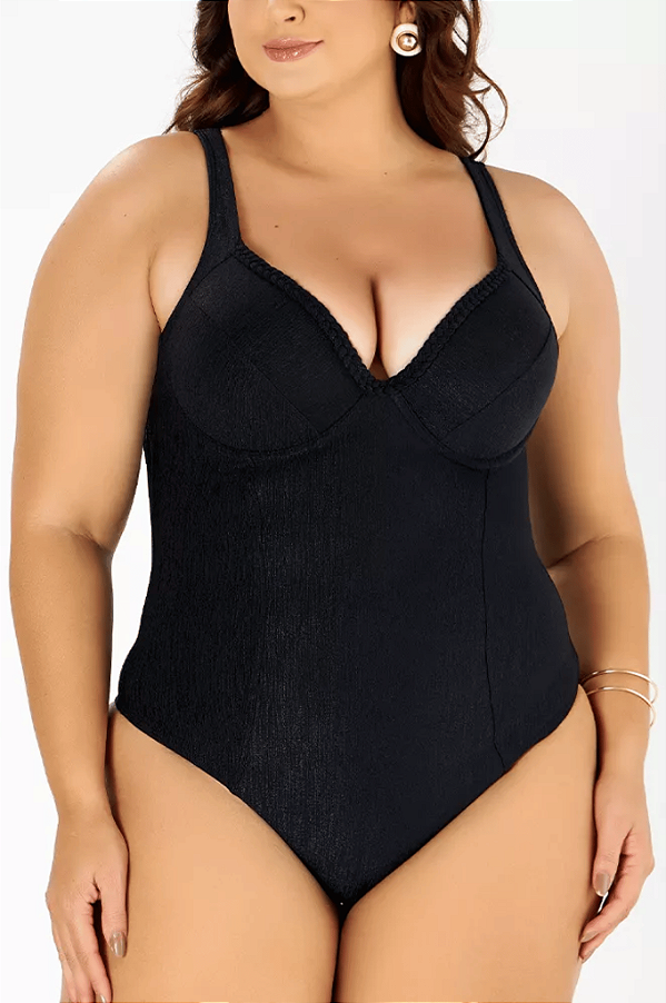 Maiô Com Bojo Recorte anatômico E Trança Liso Zero Barriga Banho De Mar