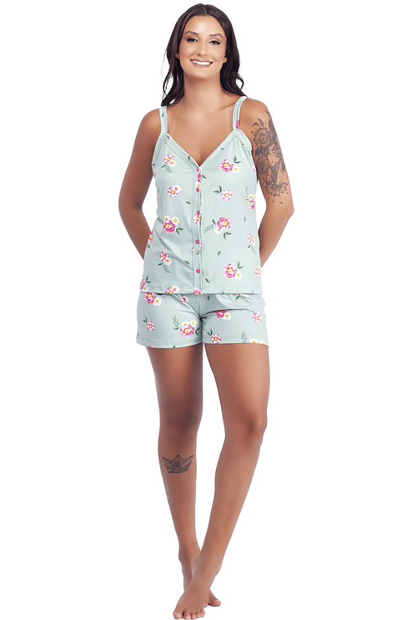 Short Doll Estampado de Alça com Abertura Frontal Souza
