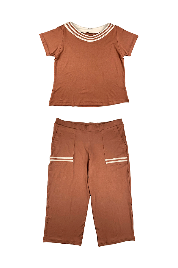 Conjunto Feminino com Calça E Blusa Manga Curta Viscose Barrielli