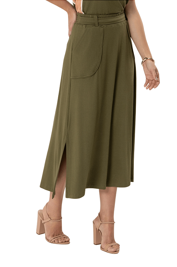 Saia "Sensações" Midi Evasê Cós com Laço Removível Cor Do Céu