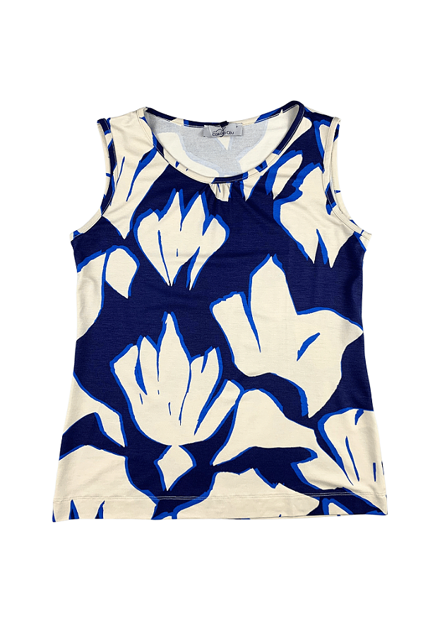 Blusa Regata Feminina Energia Decote U Franzido Viscose Cor Do Céu