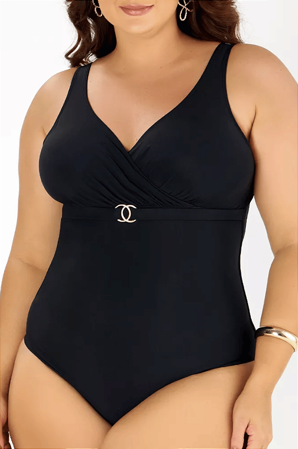 Maiô Modelador Zero Barriga Proteção UV Liso Preto Banho De Mar