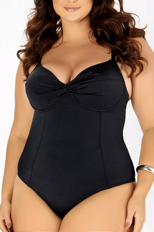 Maiô Plus Com Bojo E Nó Liso Hibisco Banho De Mar