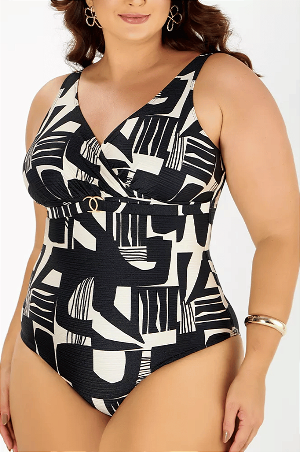 Maiô Modelador Estampado Calcario Abstrato Zero Barriga Banho De Mar