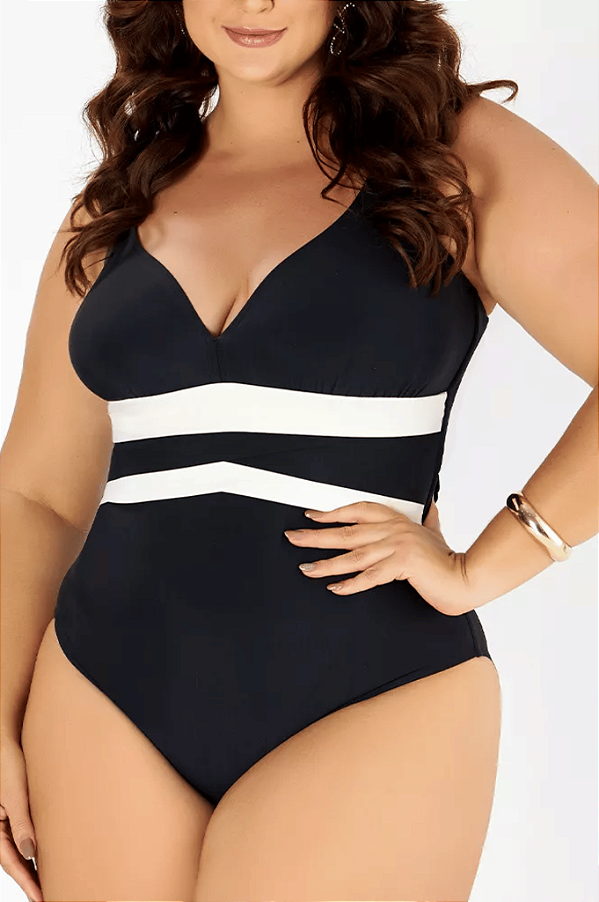 Maiô Modelador Bicolor Decote V Banho de Mar