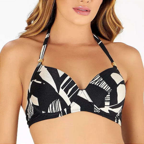 Top Com Bojo E Recorte Estampado Calcario Abstrato Banho De Mar