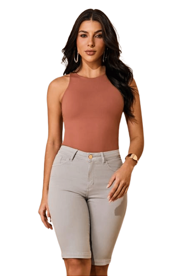 Bermuda Feminina Ciclista Com Bolso Cinza Algodão Assédio Jeans