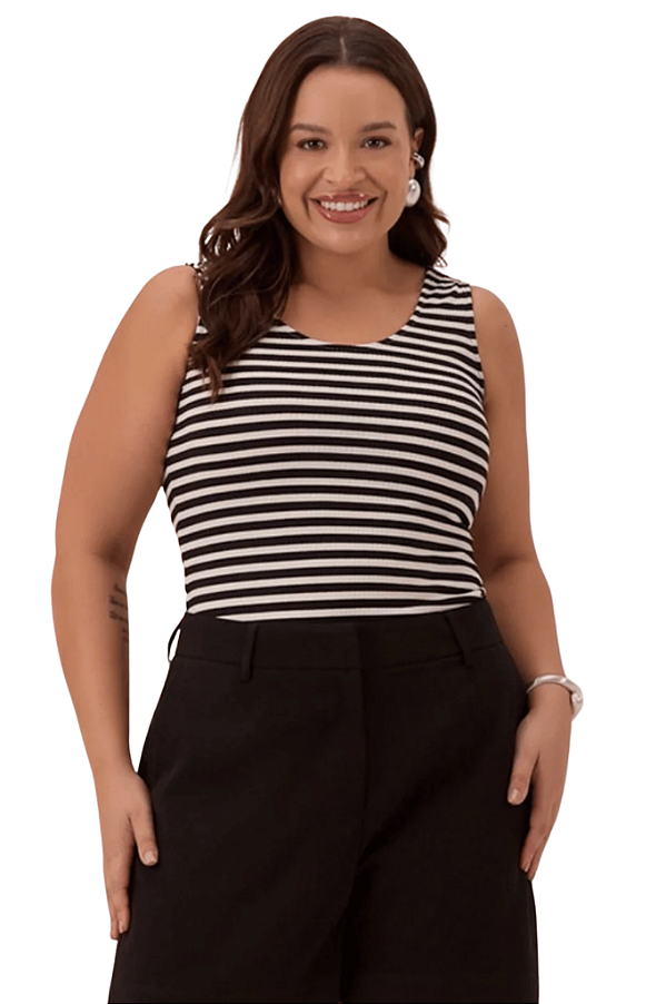 Blusa Plus Size Sem Manga Listrada Lunender