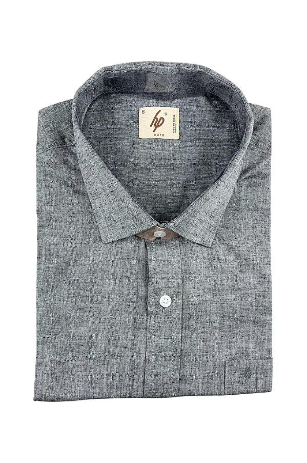 Camisa Social Masculina Manga Curta Algodão Com Linho HP Ouro