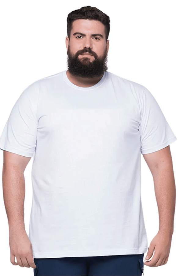 Camiseta Plus Size Básica Lisa Meia Manga Malha 100% Algodão Hf