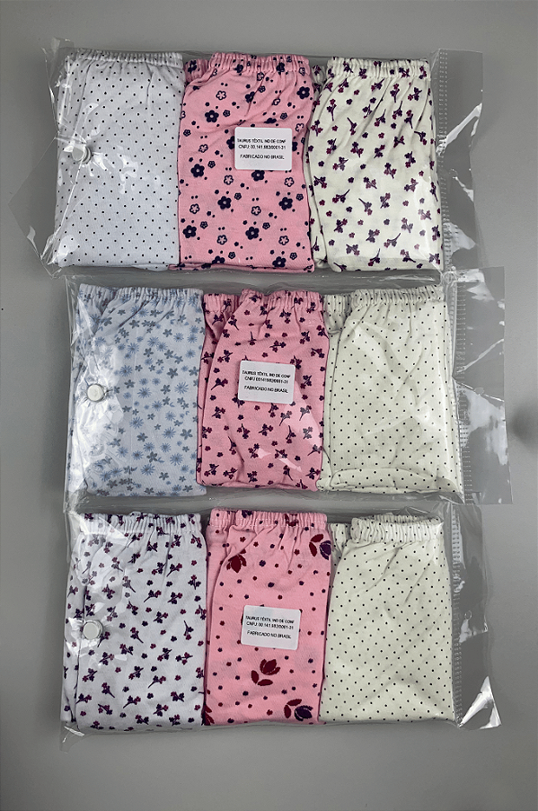 Kit 3 Calcinhas Calçolas Algodão Estampada Sortida Taurus