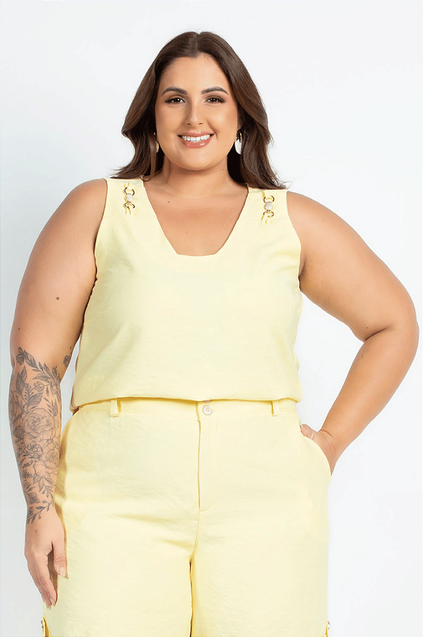 Blusa Regata Amarela Feminina Viscose Medimodas