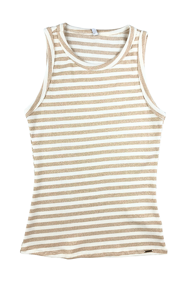 Blusa Regata Feminina Brilhante Listrada Algodão Marialicia