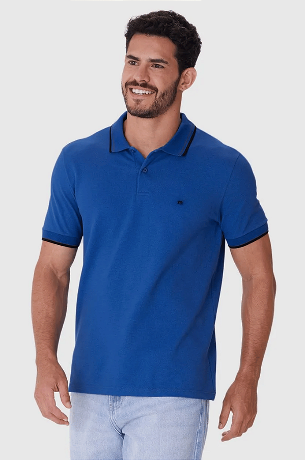 Camisa Polo Básica Masculina Slim Bordado Frontal Em Piquet Premium Malwee