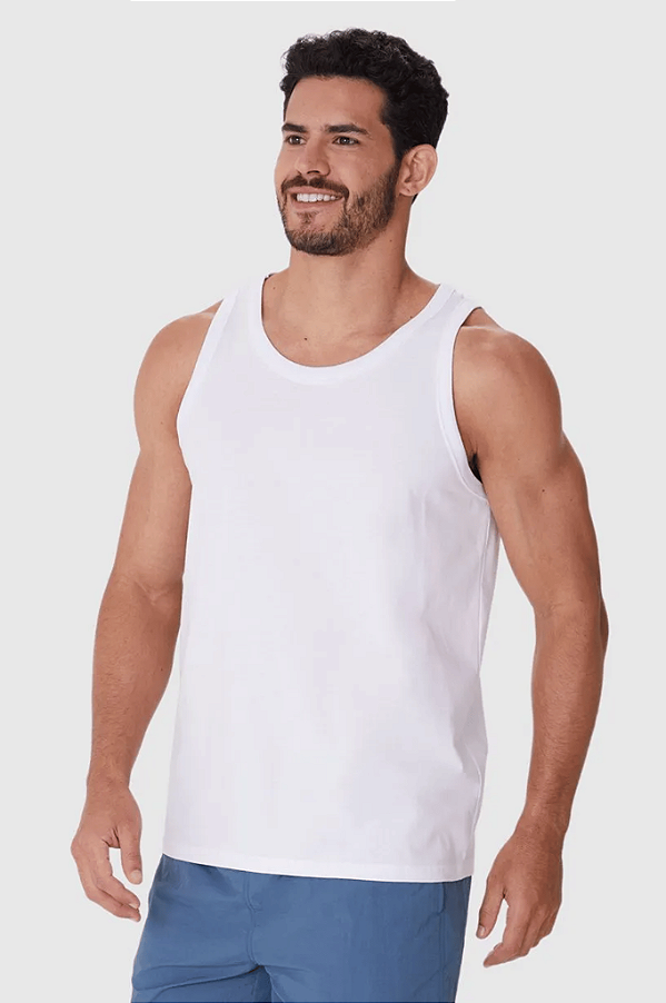 Regata Básica Masculina Alça Estreita Etiqueta Estampada Em Algodão Malwee