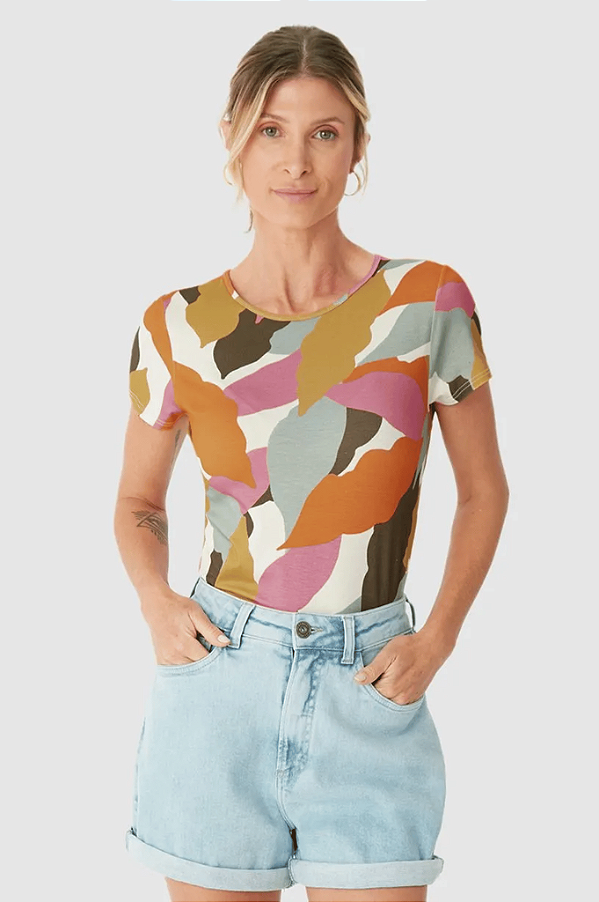 Blusa Justa Feminina Estampada Em Viscose Stretch Malwee