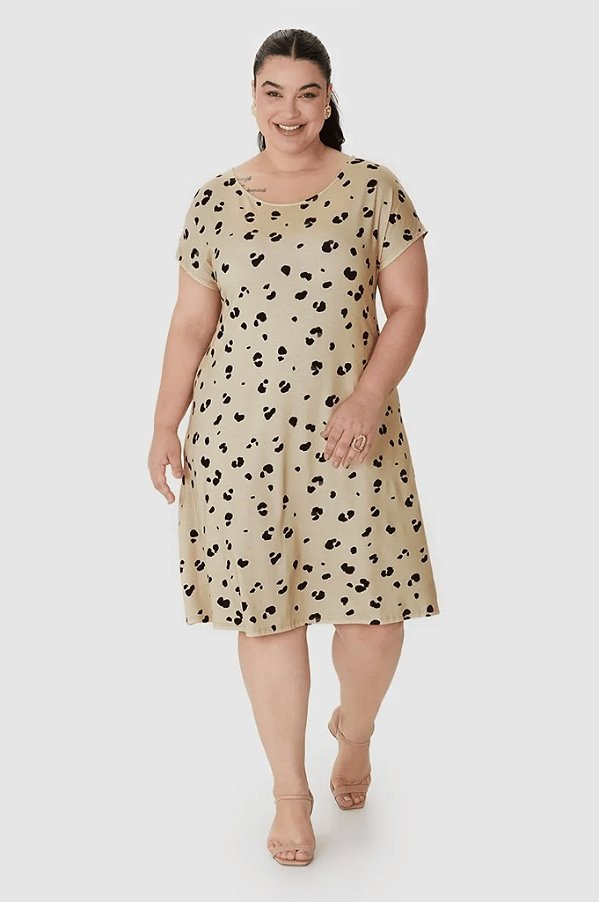 Vestido Feminino Plus Size Reto Estampa Digital Em Viscose Stretch Malwee