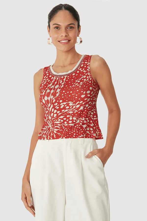 Regata Justa Feminina Estampada Gola Retilínea Em Viscose Stretch Malwee