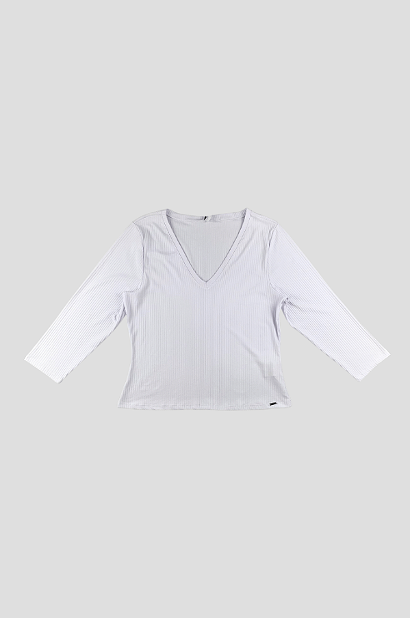 Blusa Manga Longa Canelada Branca Marialicia