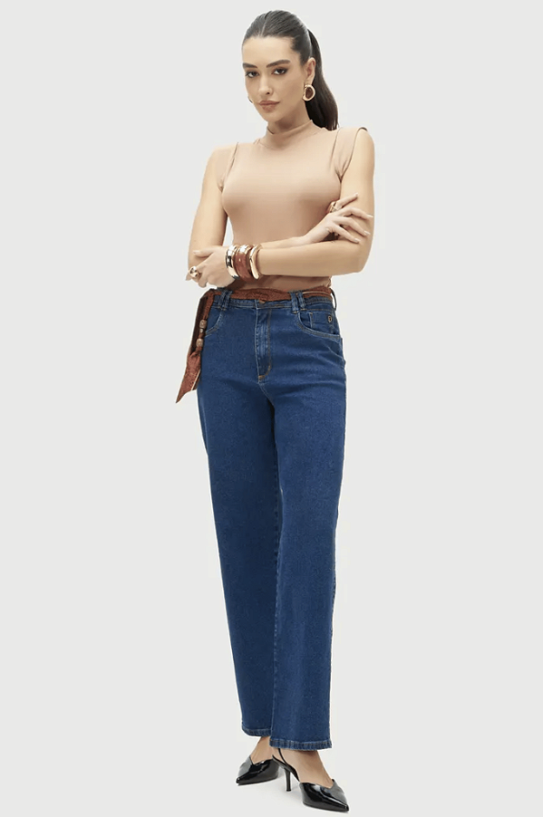 Calça Jeans Wide Leg Slim Fit