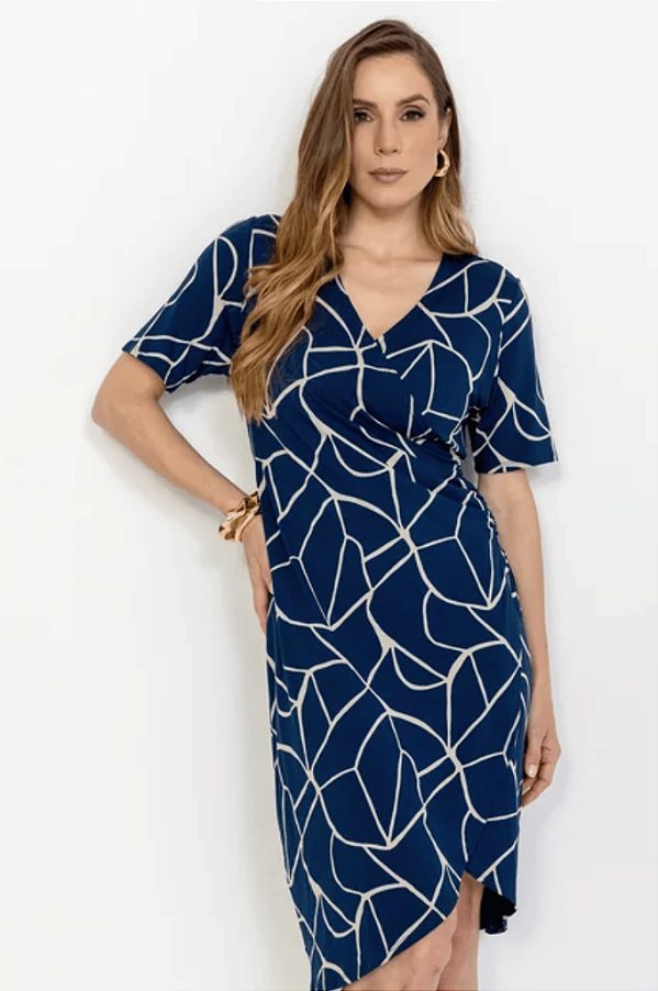 Vestido Clássico Decote V Transpassado Mirasul