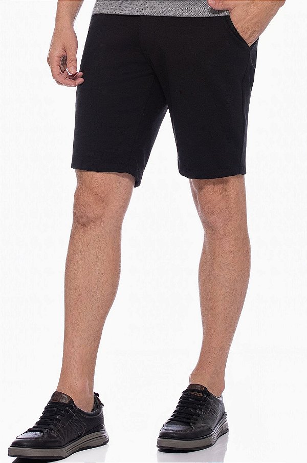 Bermuda Masculina Sarja Alfaiataria Premium Urban Preta Comfort Fit Dockston