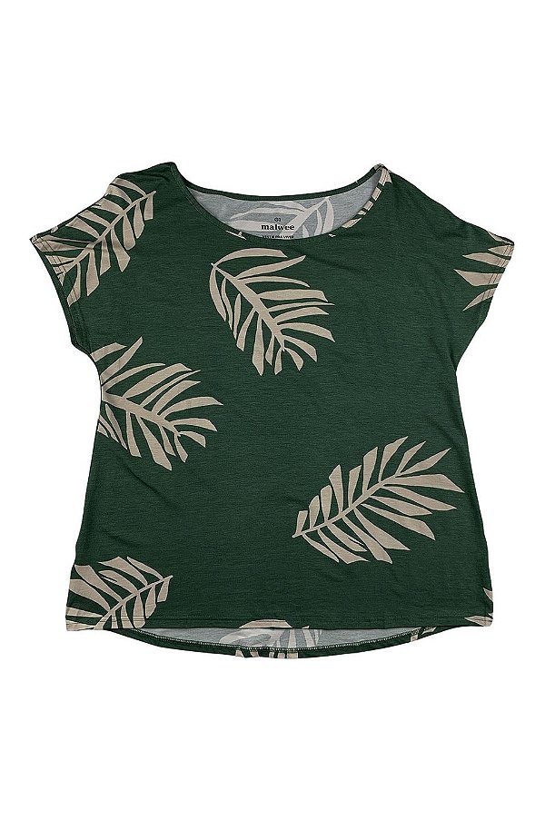 Blusa Feminina Mullet Manga Curta Slim Estampada Verde Malwee