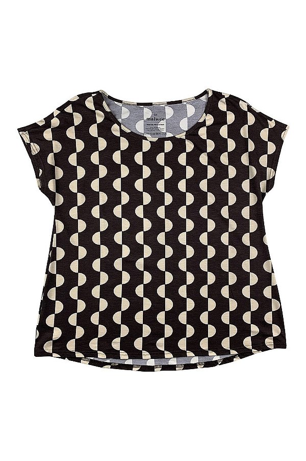 Blusa Feminina Mullet Manga Curta Slim Estampada Marrom Malwee