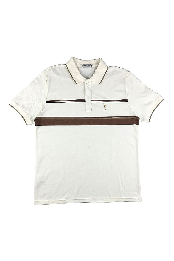 Camisa Polo Masculina Manga Curta Off White Piquet Gola Listrada Algodão Ferreira Mello