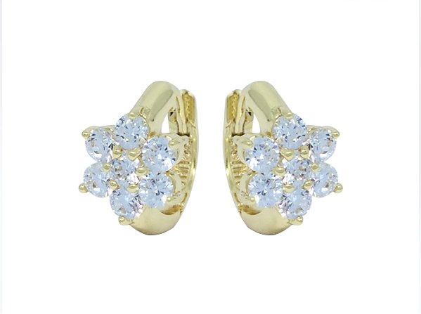 BB 2817 Brinco Argola 1,4CM Com Flor De Zirconias BRUNA Semijoias