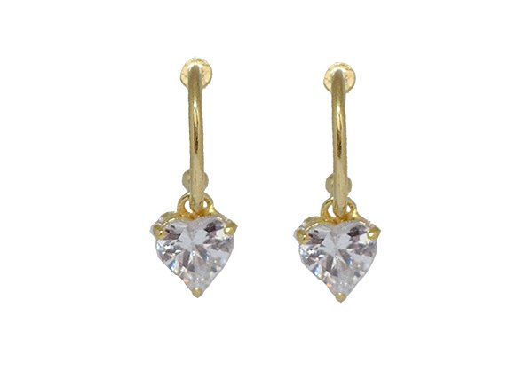 BB 2957 Brinco Argola de 1,4CM Com Coração de Zirconia Pendurado BRUNA semijoias