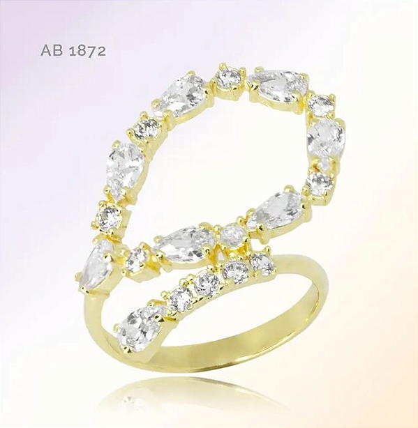 AB 1872 Anel Gota Diagonal Zirconias BRUNA Semijoias