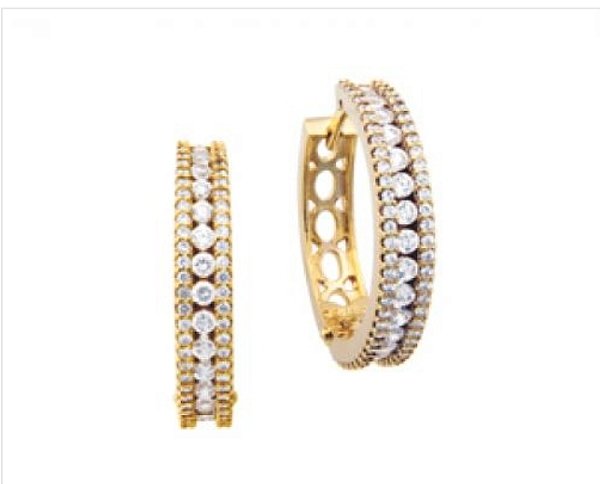 BB 2617 Brinco Argola 2CM Com 3 Fileiras de Zirconia BRUNA Semijoias