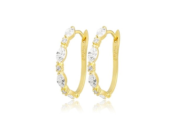 BB 3153 Brinco Meia Argola Navetes Zirconia BRUNA Semijoias