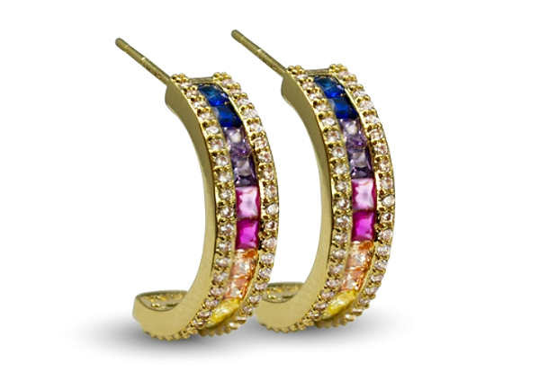 BB 3197 Brinco Meia Argola Carrê Colorida 1,9CM BRUNA Semijoias