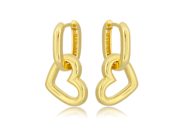 BB 3138 Brinco Polido Elo c/ Coração Pendurado BRUNA Semijoias