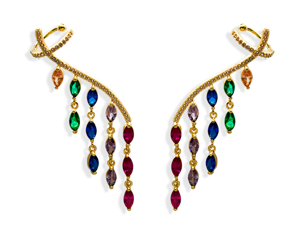 BB 3263 Brinco "Ear Cuff" Navetes Zirconias Coloridas Grande BRUNA Semijoias