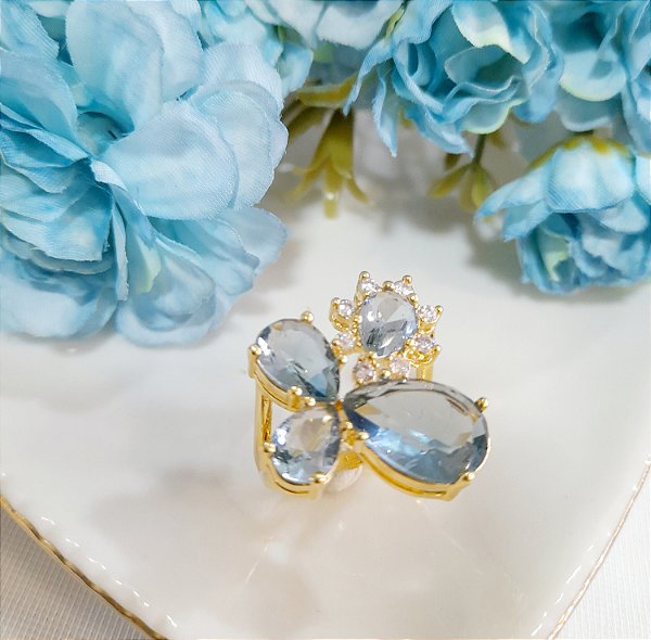 AB 1854 Anel 4 Gotas Zirconia Azul BRUNA Semijoias