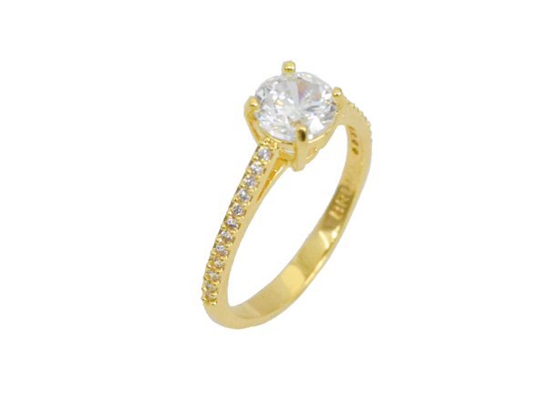 AB 1844 Anel Solitário Zirconia 6mm Cravejado na Lateral BRUNA Semijoias